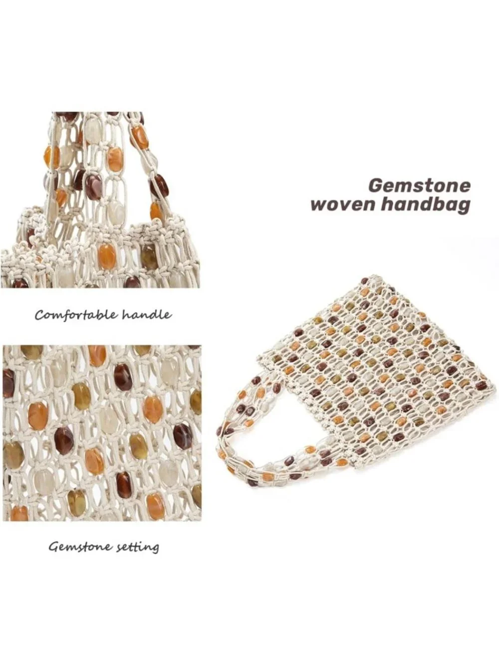 Boho Crochet Shoulder Bag - Beaded Hobo Tote for Summer Beach, Handmade